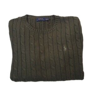 Vtg Polo Sweater Ralph Lauren Cableknit Crewneck Green